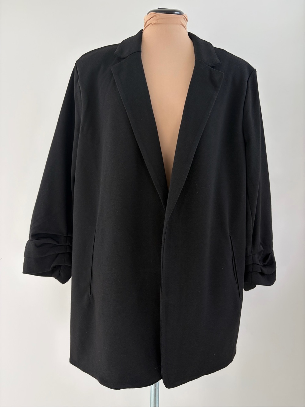 Philosophy Black Open Front Ruched Sleeve Blazer Plus Size - Size 3X